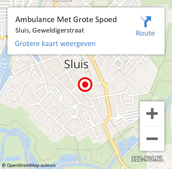 Locatie op kaart van de 112 melding: Ambulance Met Grote Spoed Naar Sluis, Geweldigerstraat op 27 augustus 2016 15:10