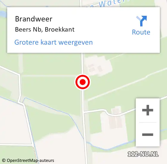 Locatie op kaart van de 112 melding: Brandweer Beers Nb, Broekkant op 27 augustus 2016 15:15