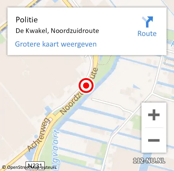 Locatie op kaart van de 112 melding: Politie De Kwakel, Noordzuidroute op 27 augustus 2016 15:22