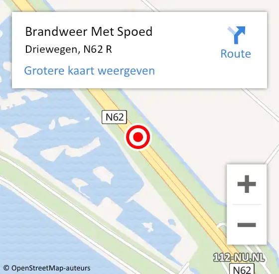 Locatie op kaart van de 112 melding: Brandweer Met Spoed Naar Driewegen, N62 L op 27 augustus 2016 15:23