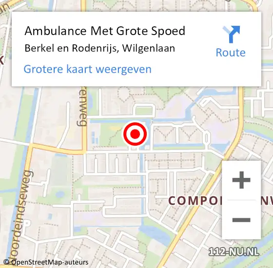 Locatie op kaart van de 112 melding: Ambulance Met Grote Spoed Naar Berkel en Rodenrijs, Wilgenlaan op 27 augustus 2016 15:37