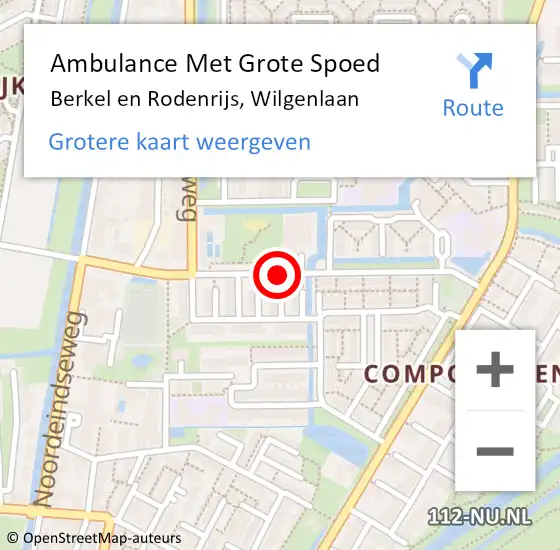 Locatie op kaart van de 112 melding: Ambulance Met Grote Spoed Naar Berkel en Rodenrijs, Wilgenlaan op 27 augustus 2016 15:38