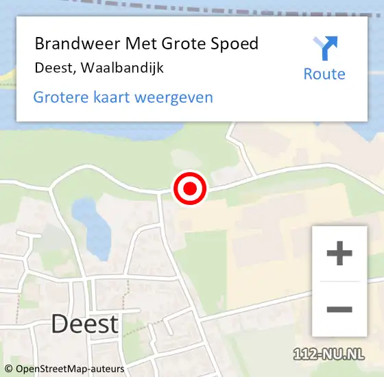 Locatie op kaart van de 112 melding: Brandweer Met Grote Spoed Naar Deest, Waalbandijk op 27 augustus 2016 16:10