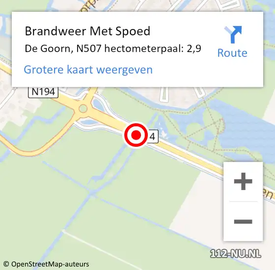 Locatie op kaart van de 112 melding: Brandweer Met Spoed Naar De Goorn, N507 hectometerpaal: 2,9 op 27 augustus 2016 16:14