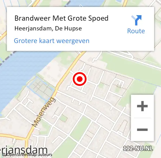 Locatie op kaart van de 112 melding: Brandweer Met Grote Spoed Naar Heerjansdam, De Hupse op 27 augustus 2016 17:12