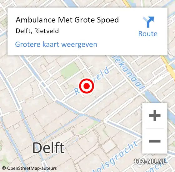 Locatie op kaart van de 112 melding: Ambulance Met Grote Spoed Naar Delft, Rietveld op 27 augustus 2016 17:25