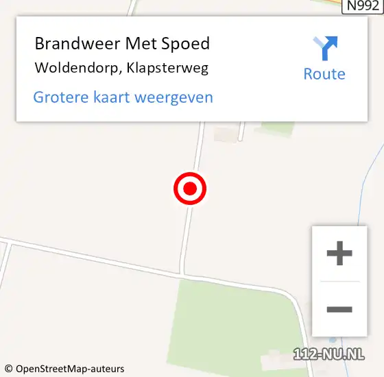 Locatie op kaart van de 112 melding: Brandweer Met Spoed Naar Woldendorp, Klapsterweg op 27 augustus 2016 18:33