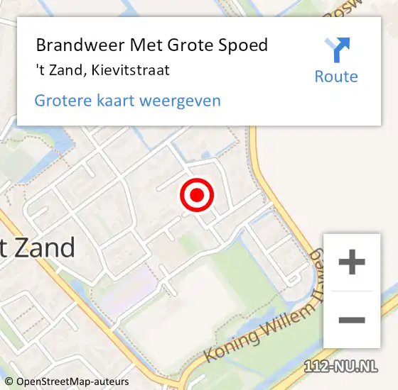 Locatie op kaart van de 112 melding: Brandweer Met Grote Spoed Naar 't Zand, Kievitstraat op 27 augustus 2016 18:41