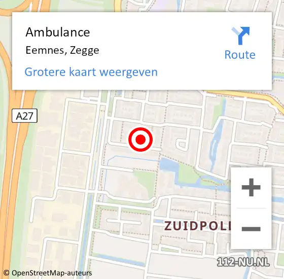 Locatie op kaart van de 112 melding: Ambulance Eemnes, Zegge op 27 augustus 2016 19:10