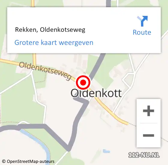 Locatie op kaart van de 112 melding:  Rekken, Oldenkotseweg op 27 augustus 2016 19:55