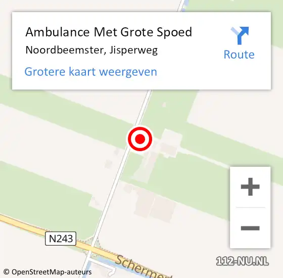 Locatie op kaart van de 112 melding: Ambulance Met Grote Spoed Naar Noordbeemster, Jisperweg op 27 augustus 2016 19:55