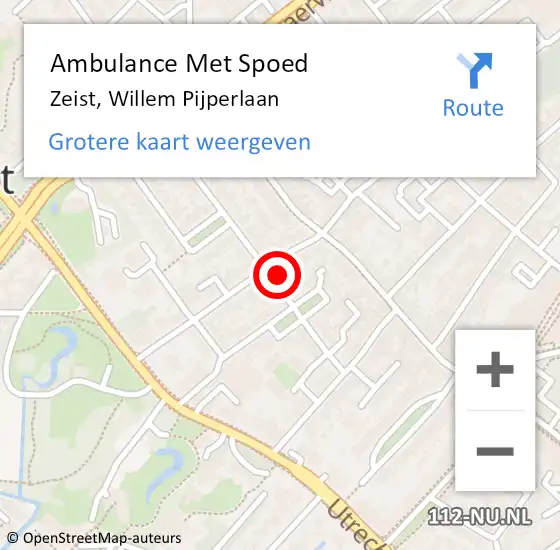 Locatie op kaart van de 112 melding: Ambulance Met Spoed Naar Zeist, Willem Pijperlaan op 27 augustus 2016 20:38