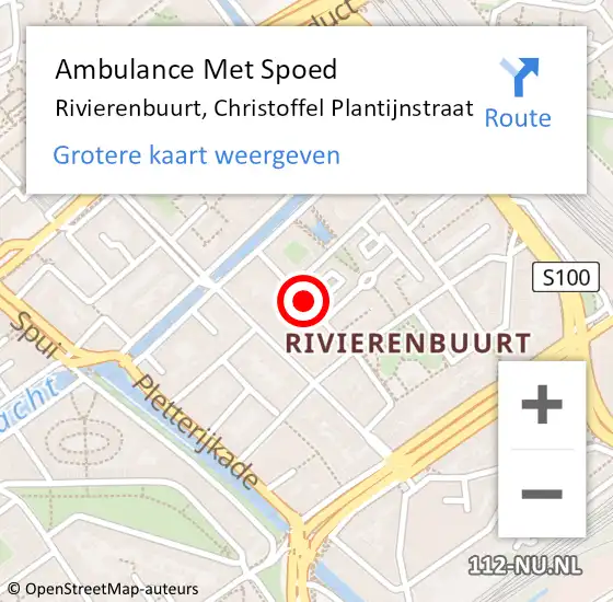 Locatie op kaart van de 112 melding: Ambulance Met Spoed Naar Rivierenbuurt, Christoffel Plantijnstraat op 25 december 2013 07:54