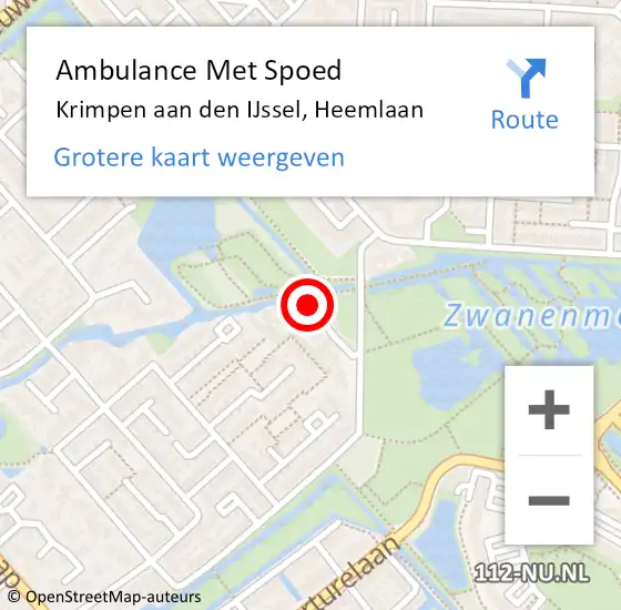 Locatie op kaart van de 112 melding: Ambulance Met Spoed Naar Krimpen aan den IJssel, Heemlaan op 27 augustus 2016 21:01