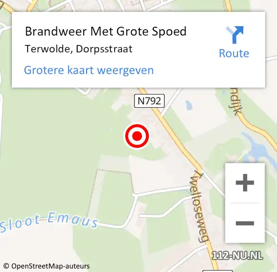 Locatie op kaart van de 112 melding: Brandweer Met Grote Spoed Naar Terwolde, Dorpsstraat op 27 augustus 2016 23:15