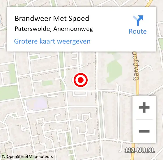 Locatie op kaart van de 112 melding: Brandweer Met Spoed Naar Paterswolde, Anemoonweg op 27 augustus 2016 23:23