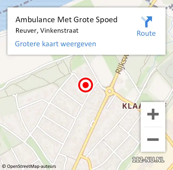 Locatie op kaart van de 112 melding: Ambulance Met Grote Spoed Naar Reuver, Vinkenstraat op 27 augustus 2016 23:46