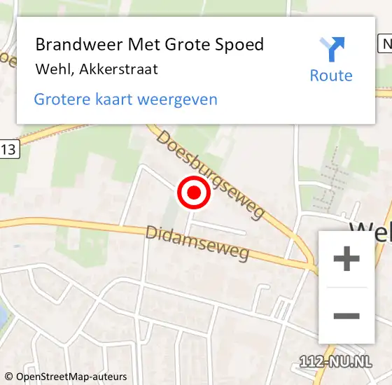Locatie op kaart van de 112 melding: Brandweer Met Grote Spoed Naar Wehl, Akkerstraat op 28 augustus 2016 01:07