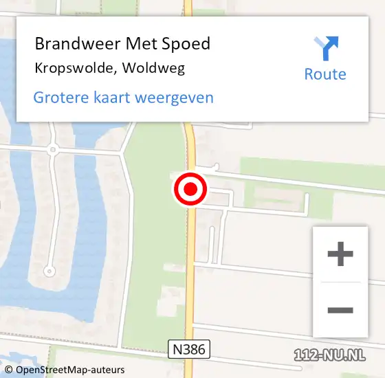 Locatie op kaart van de 112 melding: Brandweer Met Spoed Naar Kropswolde, Woldweg op 28 augustus 2016 01:58