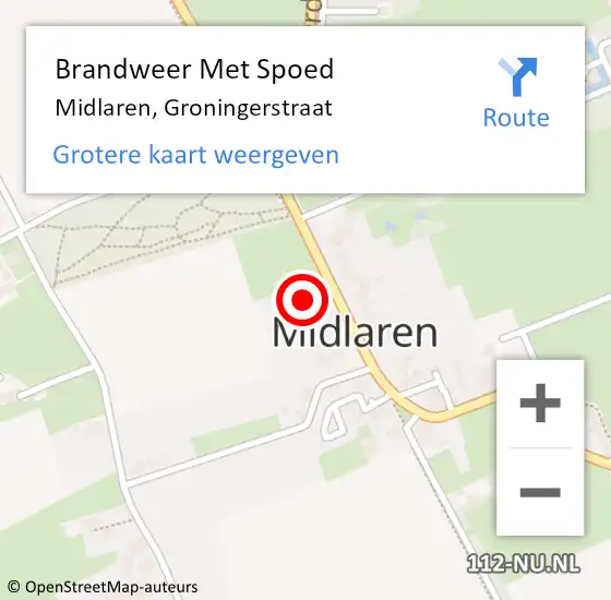 Locatie op kaart van de 112 melding: Brandweer Met Spoed Naar Midlaren, Groningerstraat op 28 augustus 2016 02:04