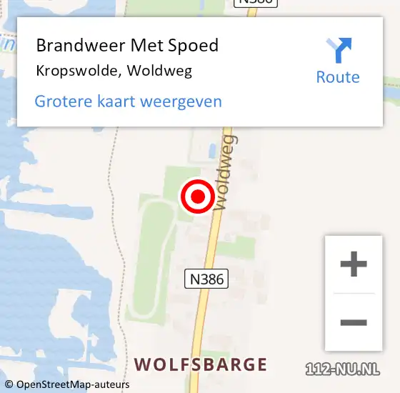 Locatie op kaart van de 112 melding: Brandweer Met Spoed Naar Kropswolde, Woldweg op 28 augustus 2016 02:13