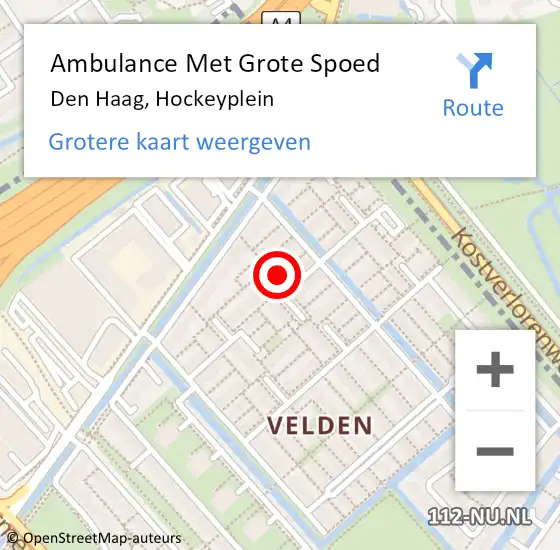 Locatie op kaart van de 112 melding: Ambulance Met Grote Spoed Naar Den Haag, Hockeyplein op 28 augustus 2016 02:30
