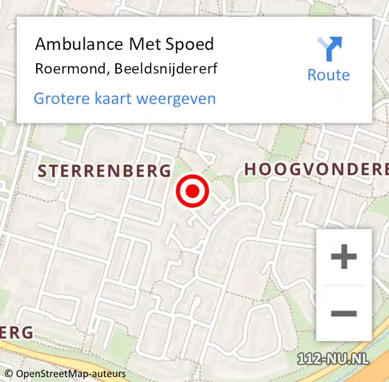 Locatie op kaart van de 112 melding: Ambulance Met Spoed Naar Roermond, Beeldsnijdererf op 28 augustus 2016 05:07