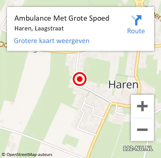 Locatie op kaart van de 112 melding: Ambulance Met Grote Spoed Naar Haren, Laagstraat op 28 augustus 2016 06:35