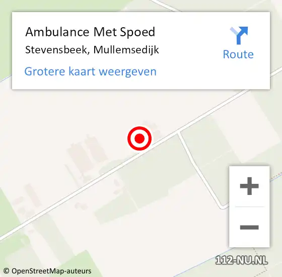 Locatie op kaart van de 112 melding: Ambulance Met Spoed Naar Stevensbeek, Mullemsedijk op 28 augustus 2016 07:27