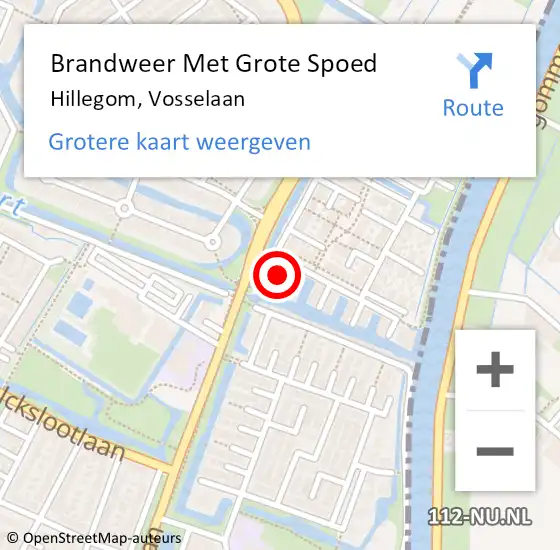 Locatie op kaart van de 112 melding: Brandweer Met Grote Spoed Naar Hillegom, Vosselaan op 28 augustus 2016 08:08