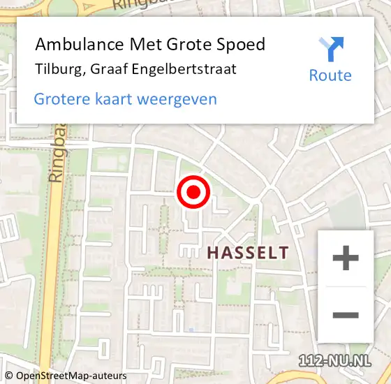 Locatie op kaart van de 112 melding: Ambulance Met Grote Spoed Naar Tilburg, Graaf Engelbertstraat op 28 augustus 2016 08:59