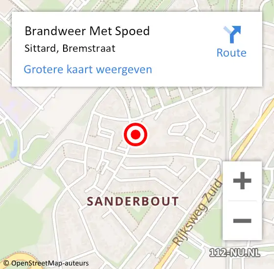 Locatie op kaart van de 112 melding: Brandweer Met Spoed Naar Sittard, Bremstraat op 28 augustus 2016 09:01