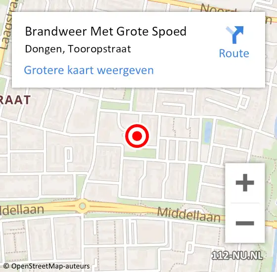 Locatie op kaart van de 112 melding: Brandweer Met Grote Spoed Naar Dongen, Tooropstraat op 28 augustus 2016 10:08