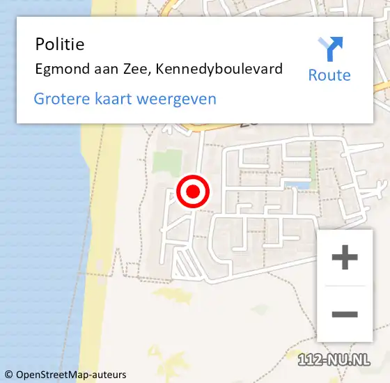 Locatie op kaart van de 112 melding: Politie Egmond aan Zee, Kennedyboulevard op 28 augustus 2016 10:12