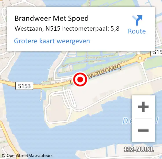 Locatie op kaart van de 112 melding: Brandweer Met Spoed Naar Westzaan, N515 hectometerpaal: 5,8 op 28 augustus 2016 10:20