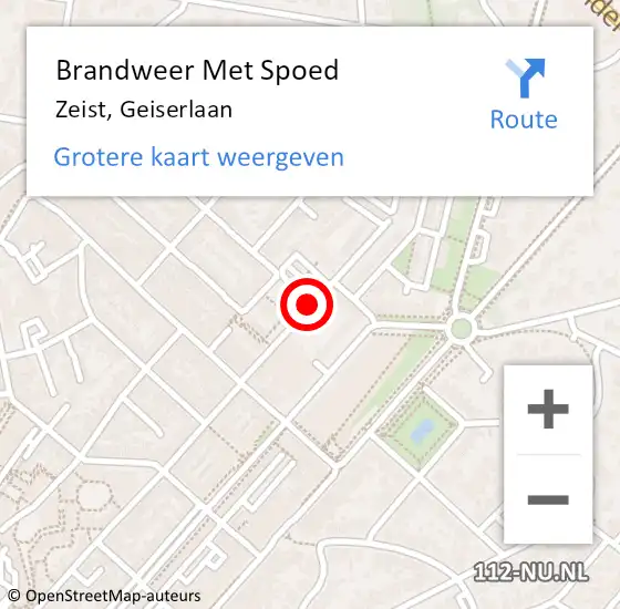 Locatie op kaart van de 112 melding: Brandweer Met Spoed Naar Zeist, Geiserlaan op 28 augustus 2016 10:45