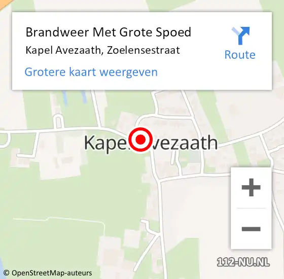 Locatie op kaart van de 112 melding: Brandweer Met Grote Spoed Naar Kapel Avezaath, Zoelensestraat op 28 augustus 2016 10:51