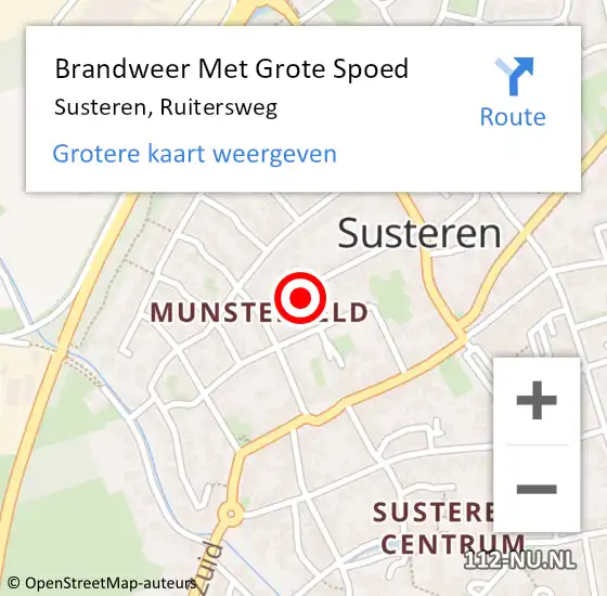 Locatie op kaart van de 112 melding: Brandweer Met Grote Spoed Naar Susteren, Ruitersweg op 28 augustus 2016 10:53