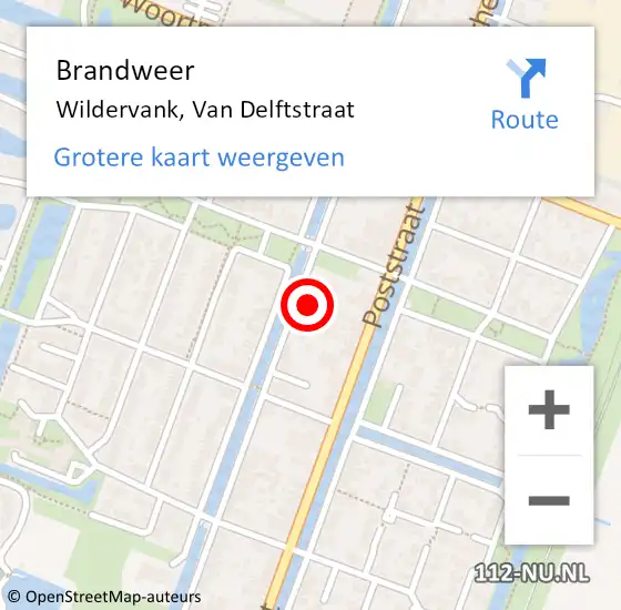 Locatie op kaart van de 112 melding: Brandweer Wildervank, Van Delftstraat op 28 augustus 2016 11:49