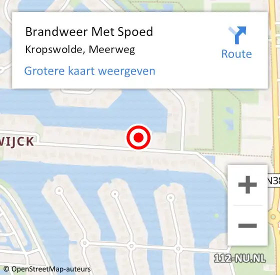 Locatie op kaart van de 112 melding: Brandweer Met Spoed Naar Kropswolde, Meerweg op 28 augustus 2016 12:13