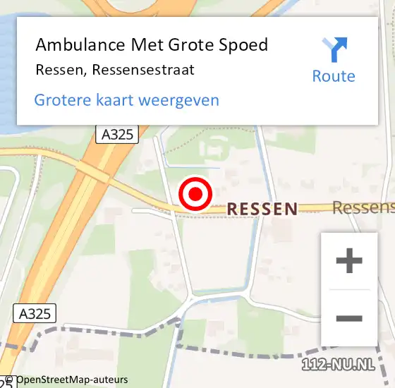 Locatie op kaart van de 112 melding: Ambulance Met Grote Spoed Naar Ressen, Ressensestraat op 25 december 2013 09:58