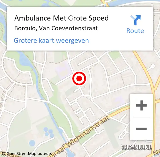 Locatie op kaart van de 112 melding: Ambulance Met Grote Spoed Naar Borculo, Van Coeverdenstraat op 28 augustus 2016 14:28