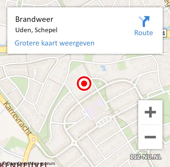 Locatie op kaart van de 112 melding: Brandweer Uden, Schepel op 28 augustus 2016 14:47