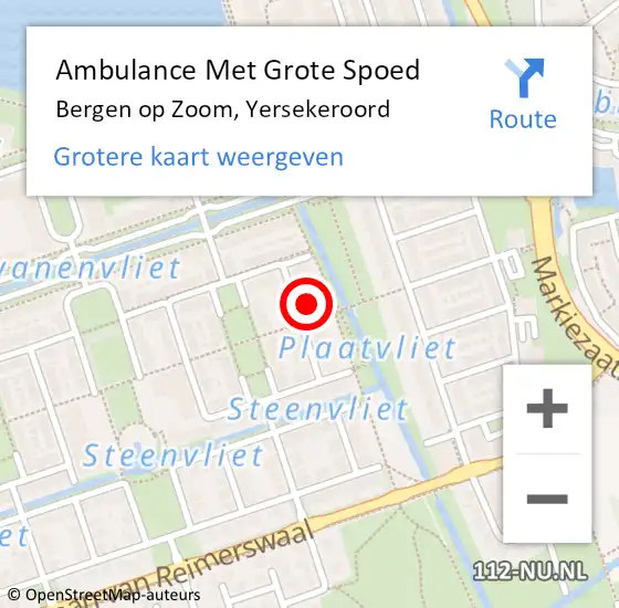 Locatie op kaart van de 112 melding: Ambulance Met Grote Spoed Naar Bergen op Zoom, Yersekeroord op 28 augustus 2016 15:12