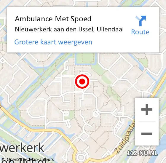 Locatie op kaart van de 112 melding: Ambulance Met Spoed Naar Nieuwerkerk aan den IJssel, Uilendaal op 28 augustus 2016 15:17