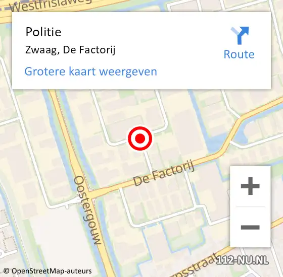 Locatie op kaart van de 112 melding: Politie Zwaag, De Factorij op 28 augustus 2016 15:40