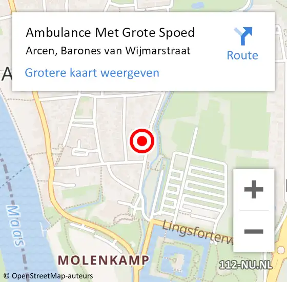 Locatie op kaart van de 112 melding: Ambulance Met Grote Spoed Naar Arcen, Barones van Wijmarstraat op 28 augustus 2016 17:18