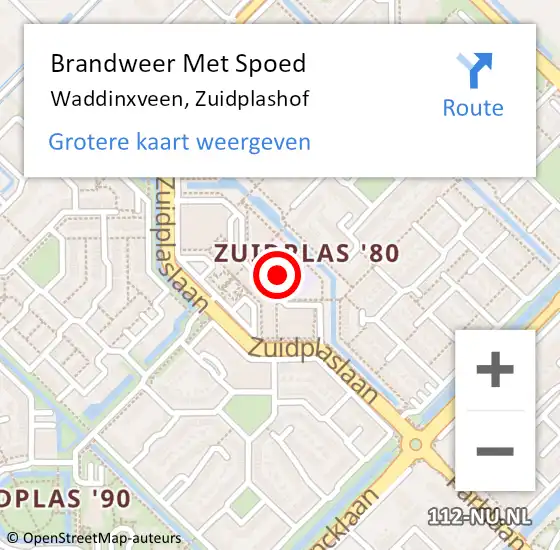 Locatie op kaart van de 112 melding: Brandweer Met Spoed Naar Waddinxveen, Zuidplashof op 28 augustus 2016 17:43