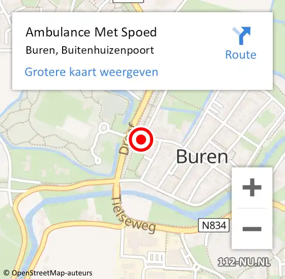 Locatie op kaart van de 112 melding: Ambulance Met Spoed Naar Buren, Buitenhuizenpoort op 28 augustus 2016 18:26