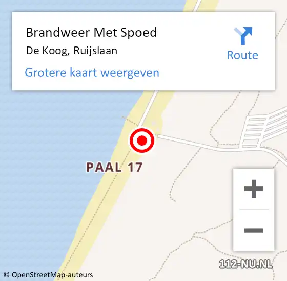 Locatie op kaart van de 112 melding: Brandweer Met Spoed Naar De Koog, Ruijslaan op 28 augustus 2016 19:27